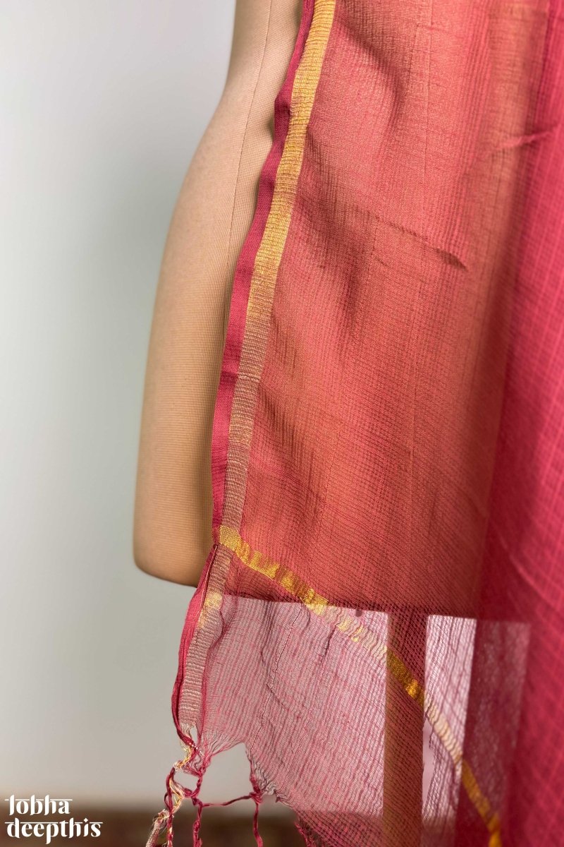 Madder Red Plain Kota Doria Dupatta - Lobha Deepthis