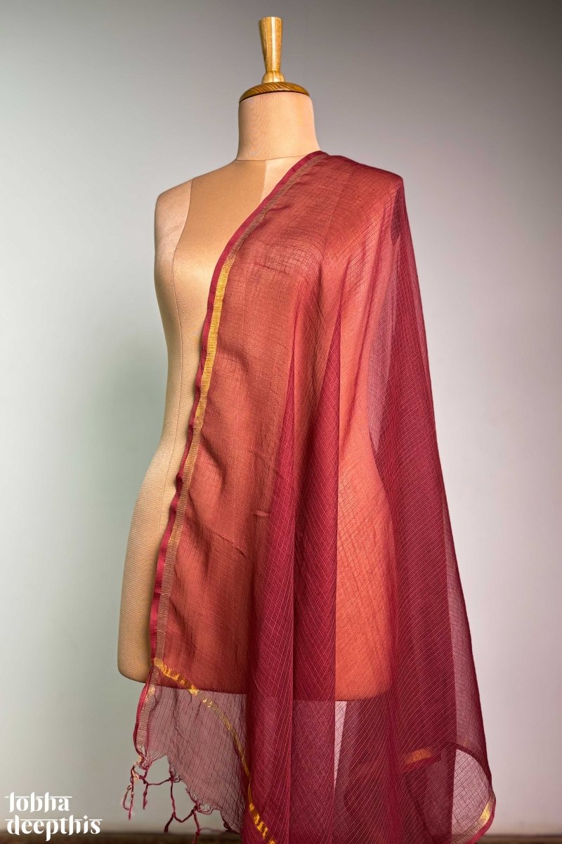 Madder Red Plain Kota Doria Dupatta - Lobha Deepthis