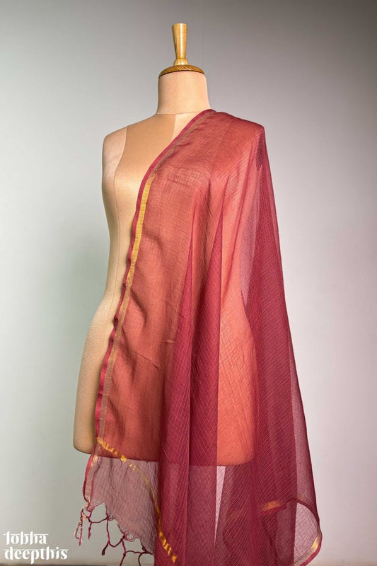 Madder Red Plain Kota Doria Dupatta - Lobha Deepthis