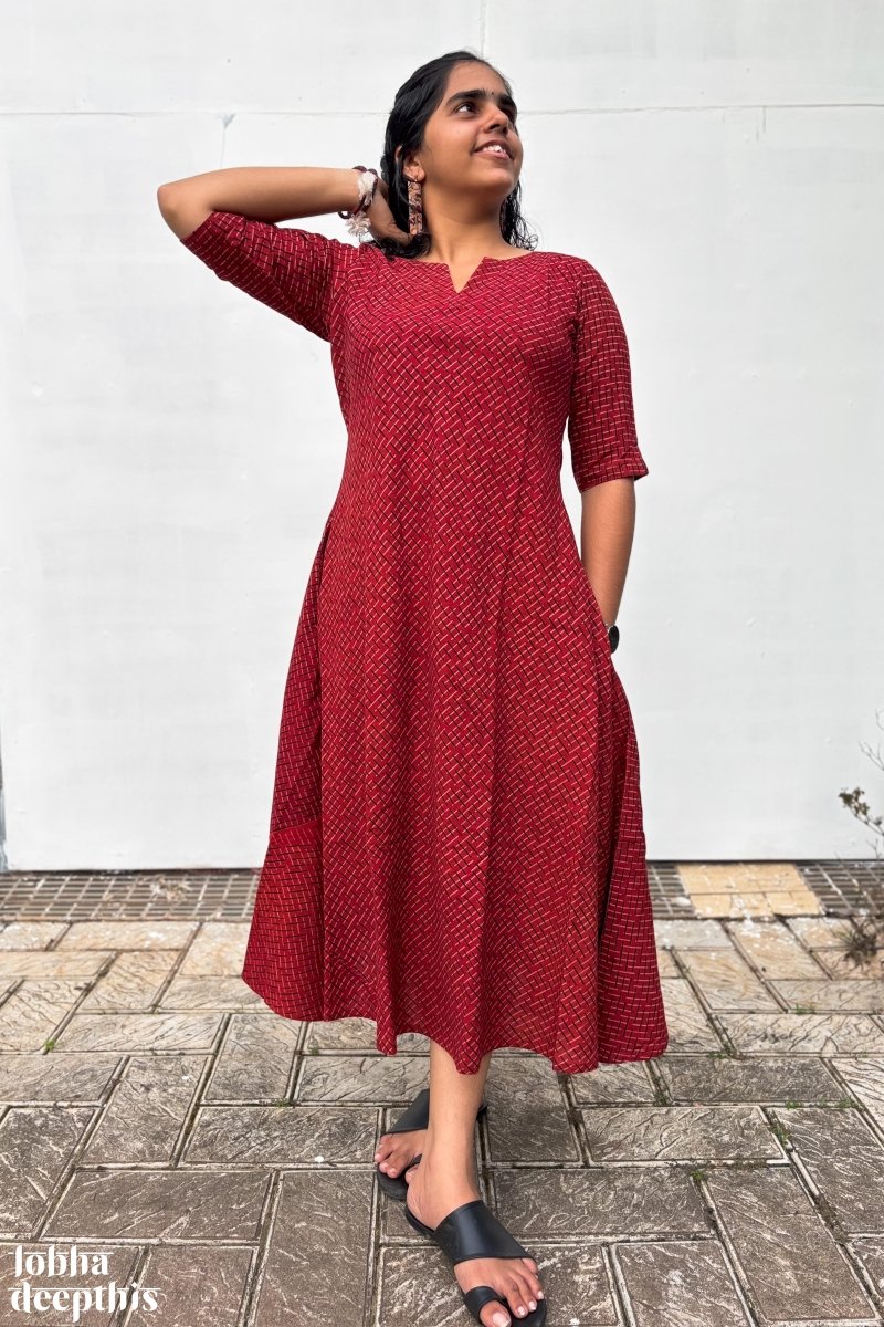 Madder Red Raya Cross Cut Dress - Lobha Deepthis