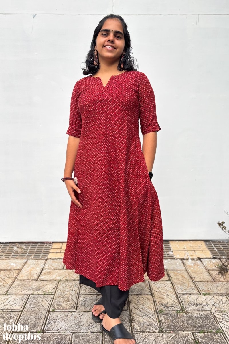 Madder Red Raya Cross Cut Dress - Lobha Deepthis