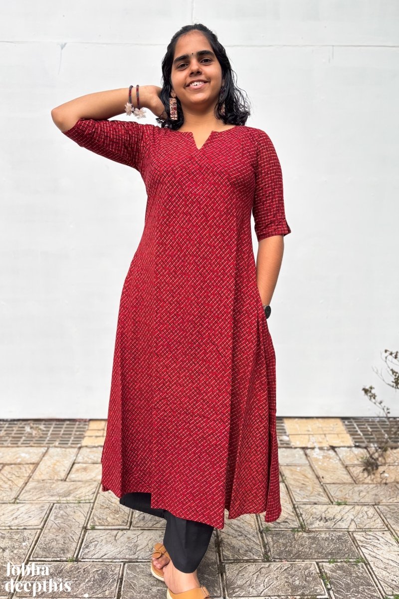 Madder Red Raya Cross Cut Dress - Lobha Deepthis