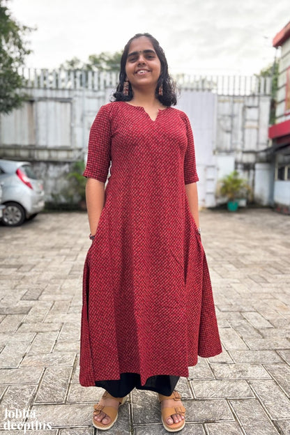 Madder Red Raya Cross Cut Dress - Lobha Deepthis