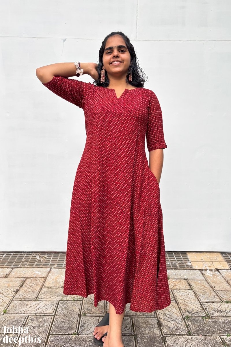 Madder Red Raya Cross Cut Dress - Lobha Deepthis