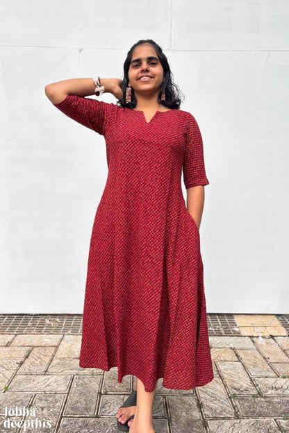 Madder Red Raya Cross Cut Dress - Lobha Deepthis