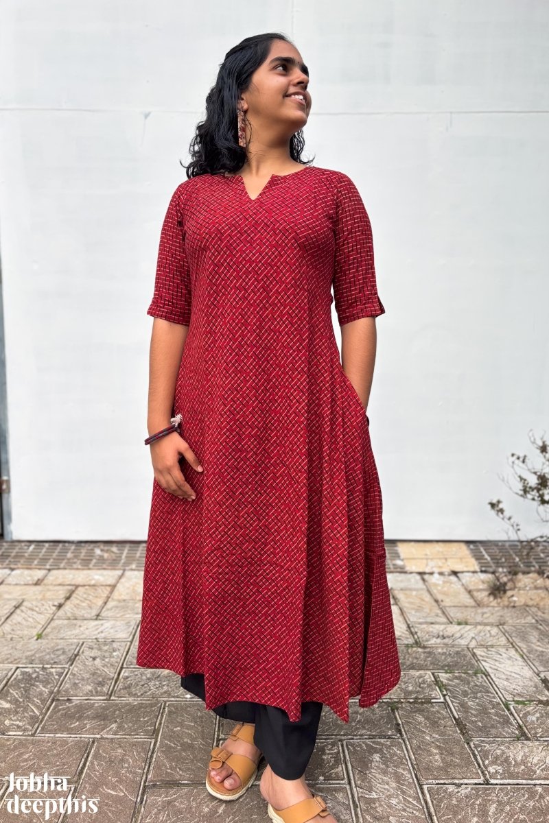 Madder Red Raya Cross Cut Dress - Lobha Deepthis