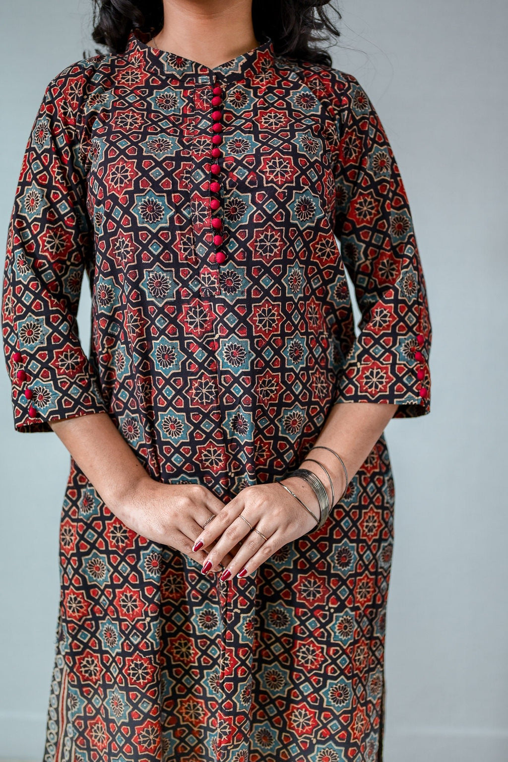 Mahnoor Black Ajrakh Straight Kurta - Lobha Deepthis