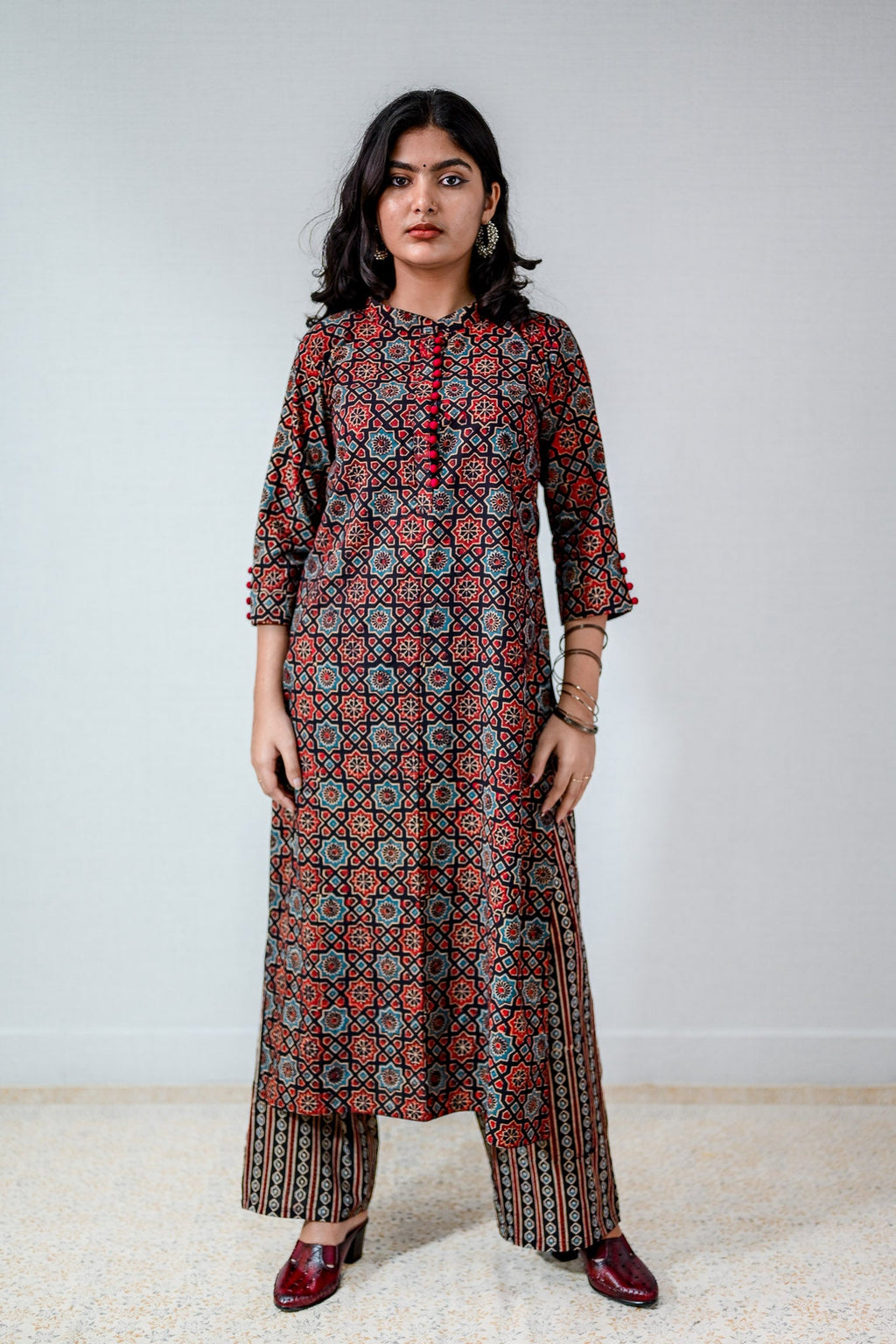 Mahnoor Black Ajrakh Straight Kurta - Lobha Deepthis