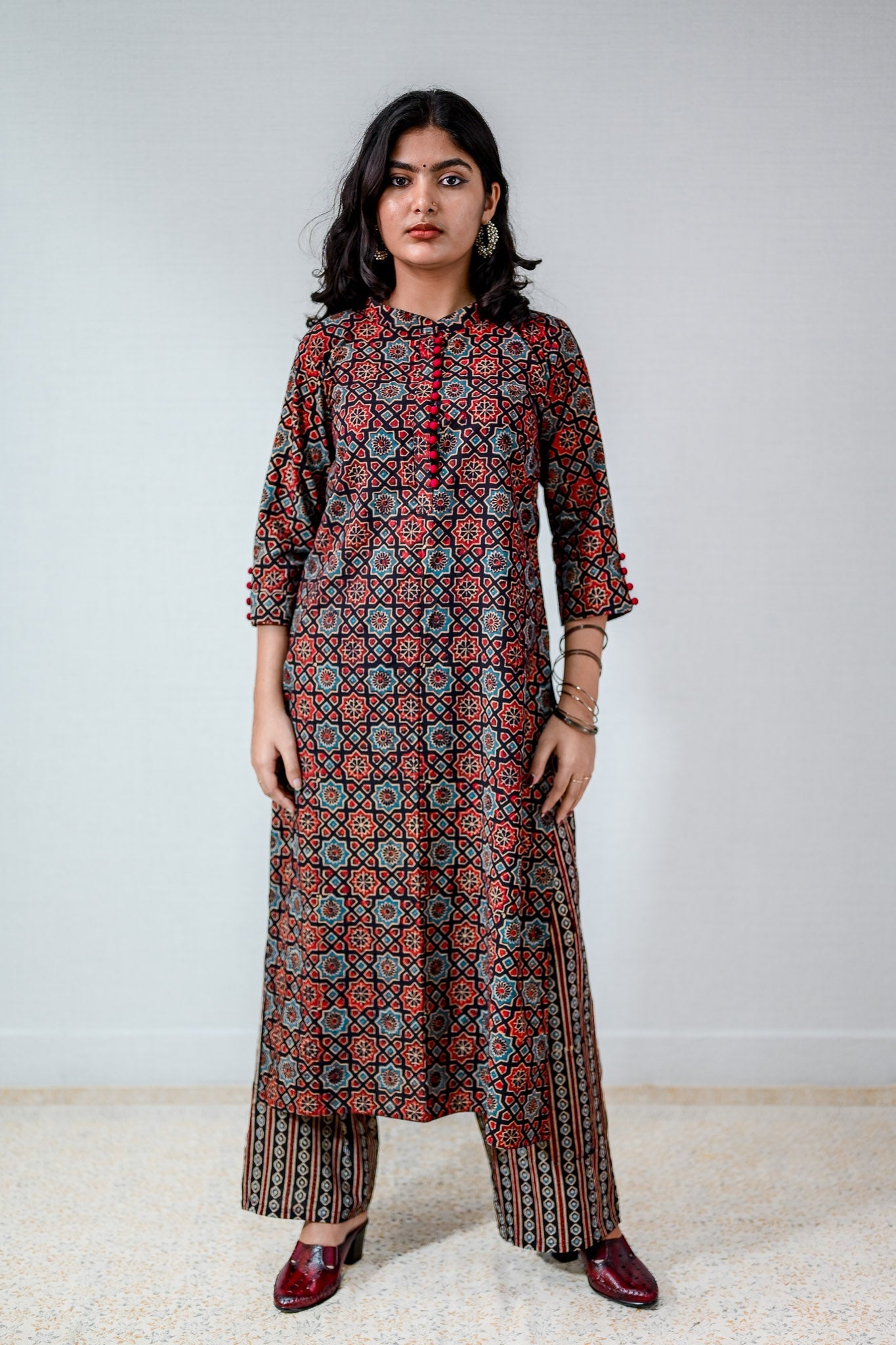 Mahnoor Black Ajrakh Straight Kurta - Lobha Deepthis