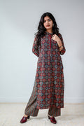 Mahnoor Black Ajrakh Straight Kurta - Lobha Deepthis