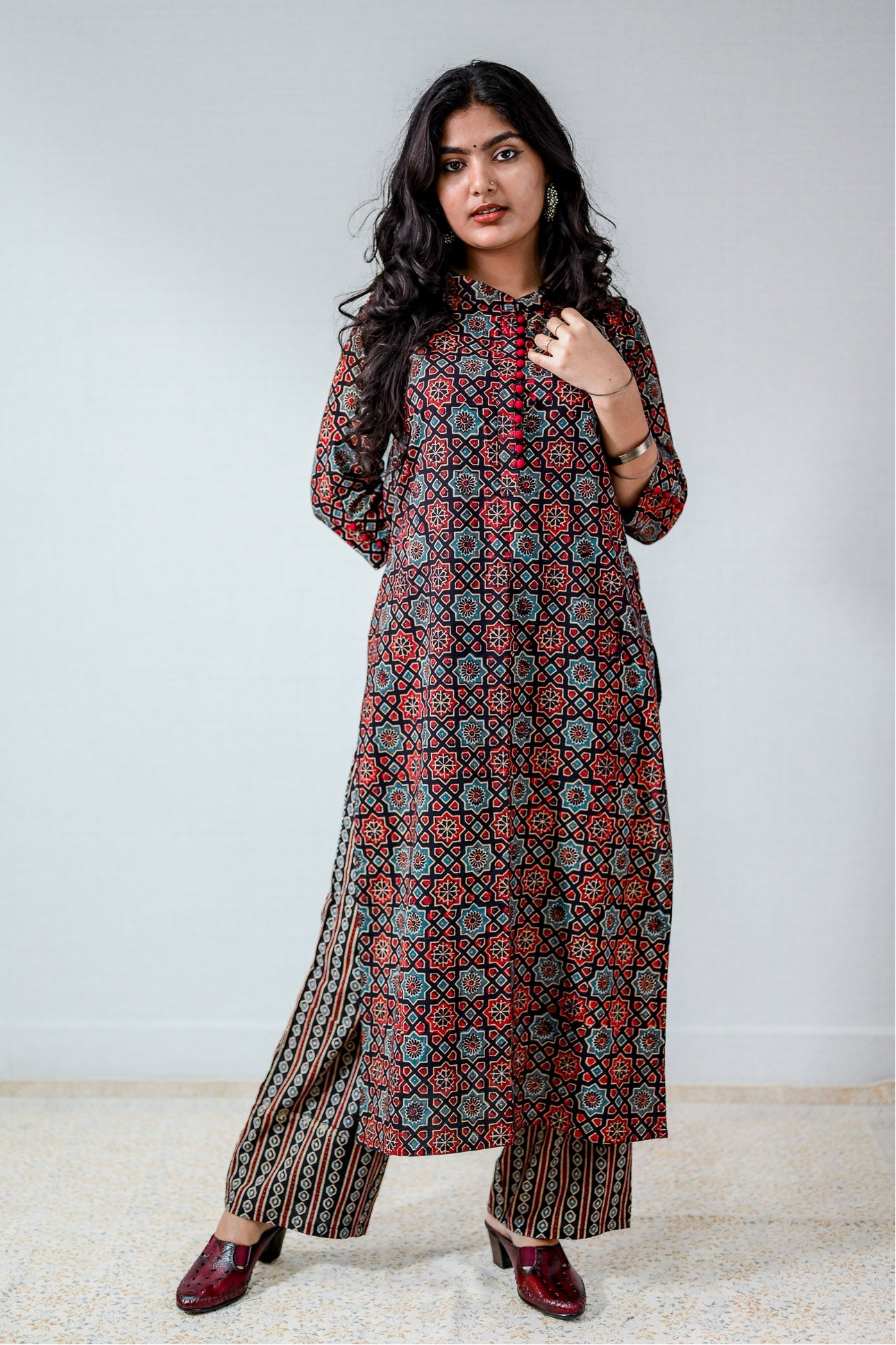 Mahnoor Black Ajrakh Straight Kurta