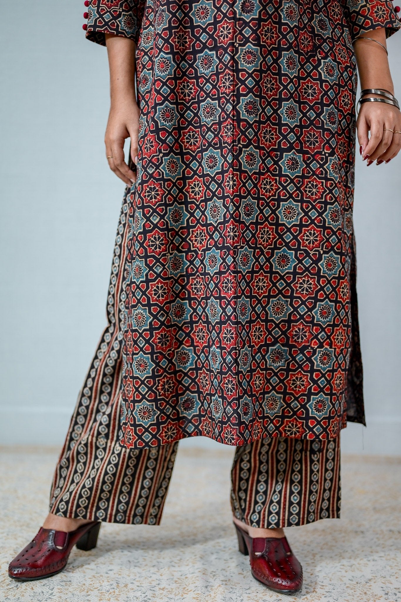 Mahnoor Black Ajrakh Straight Kurta - Lobha Deepthis