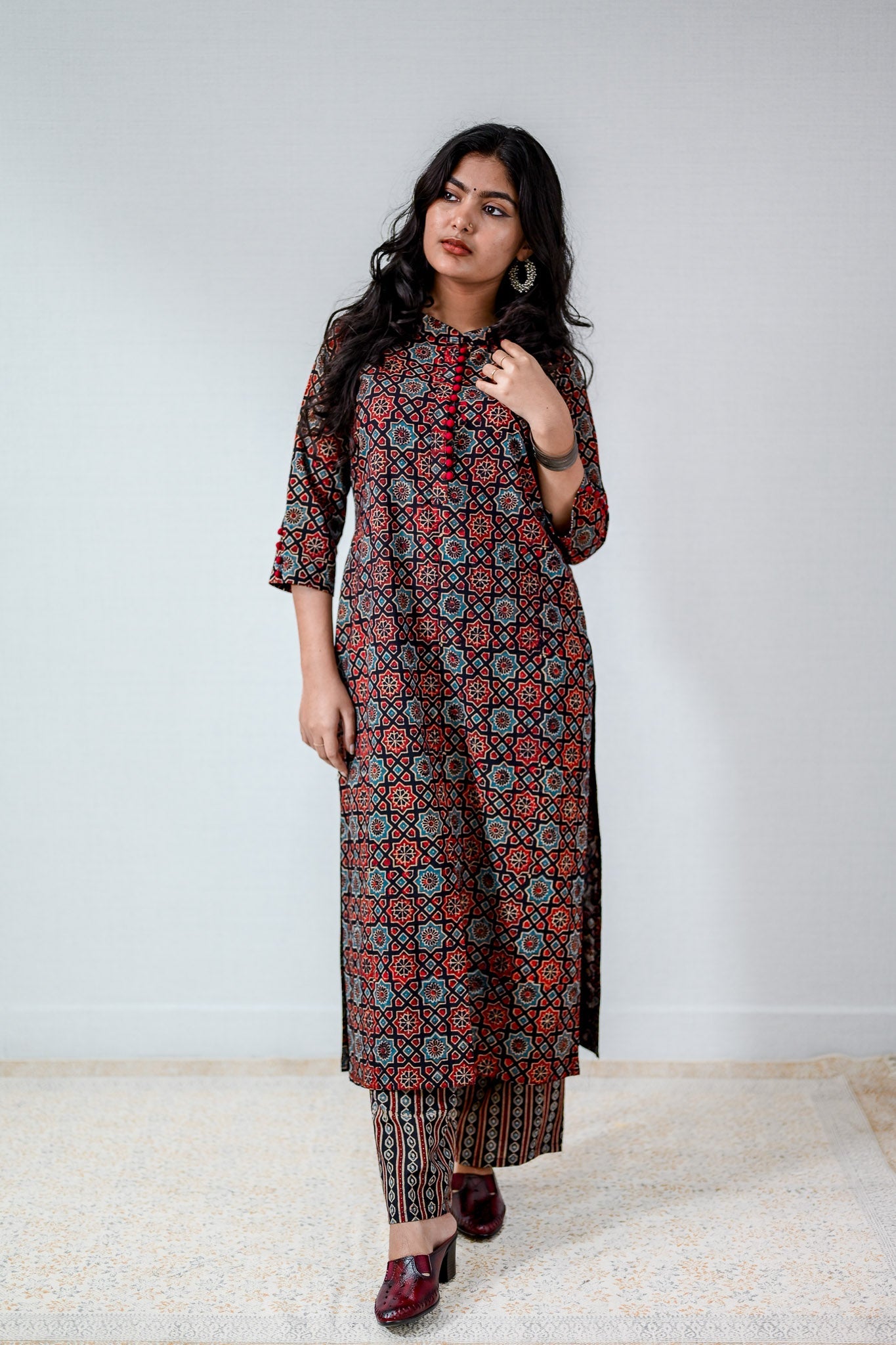 Mahnoor Black Ajrakh Straight Kurta - Lobha Deepthis