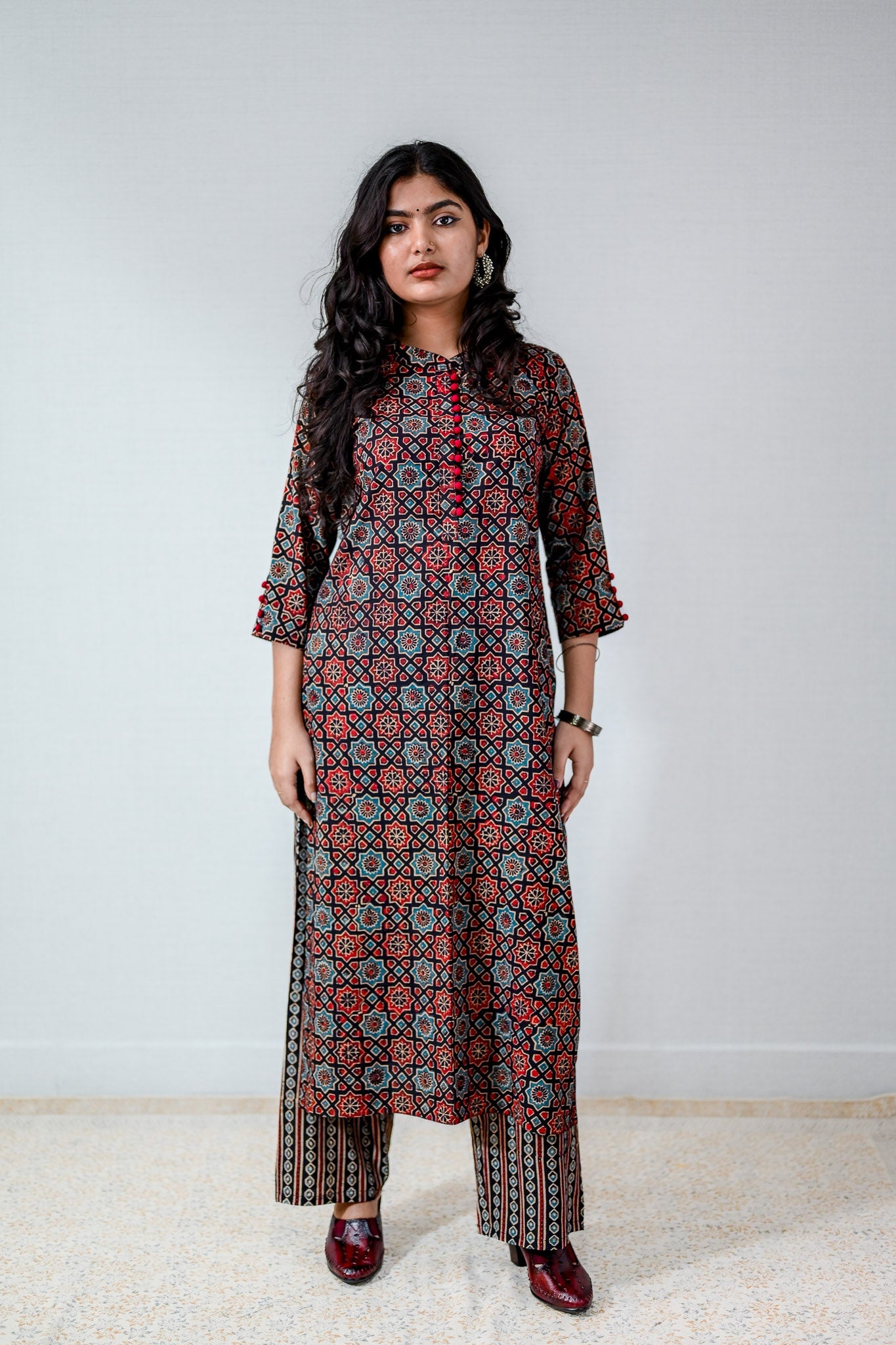 Mahnoor Black Ajrakh Straight Kurta - Lobha Deepthis