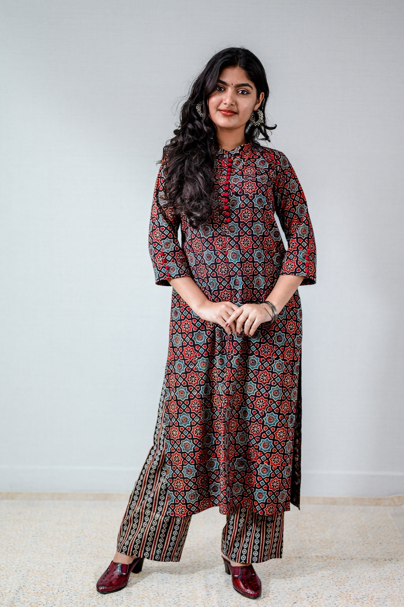 Mahnoor Black Ajrakh Straight Kurta - Lobha Deepthis