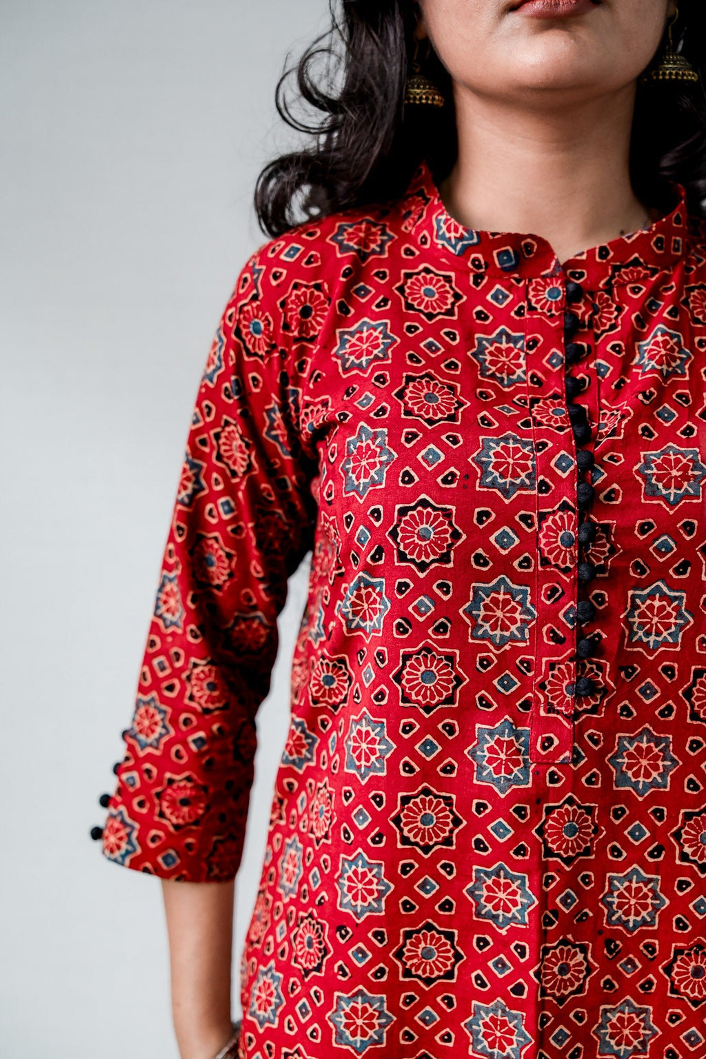 Mahnoor Madder Red Ajrakh Straight Kurta - Lobha Deepthis