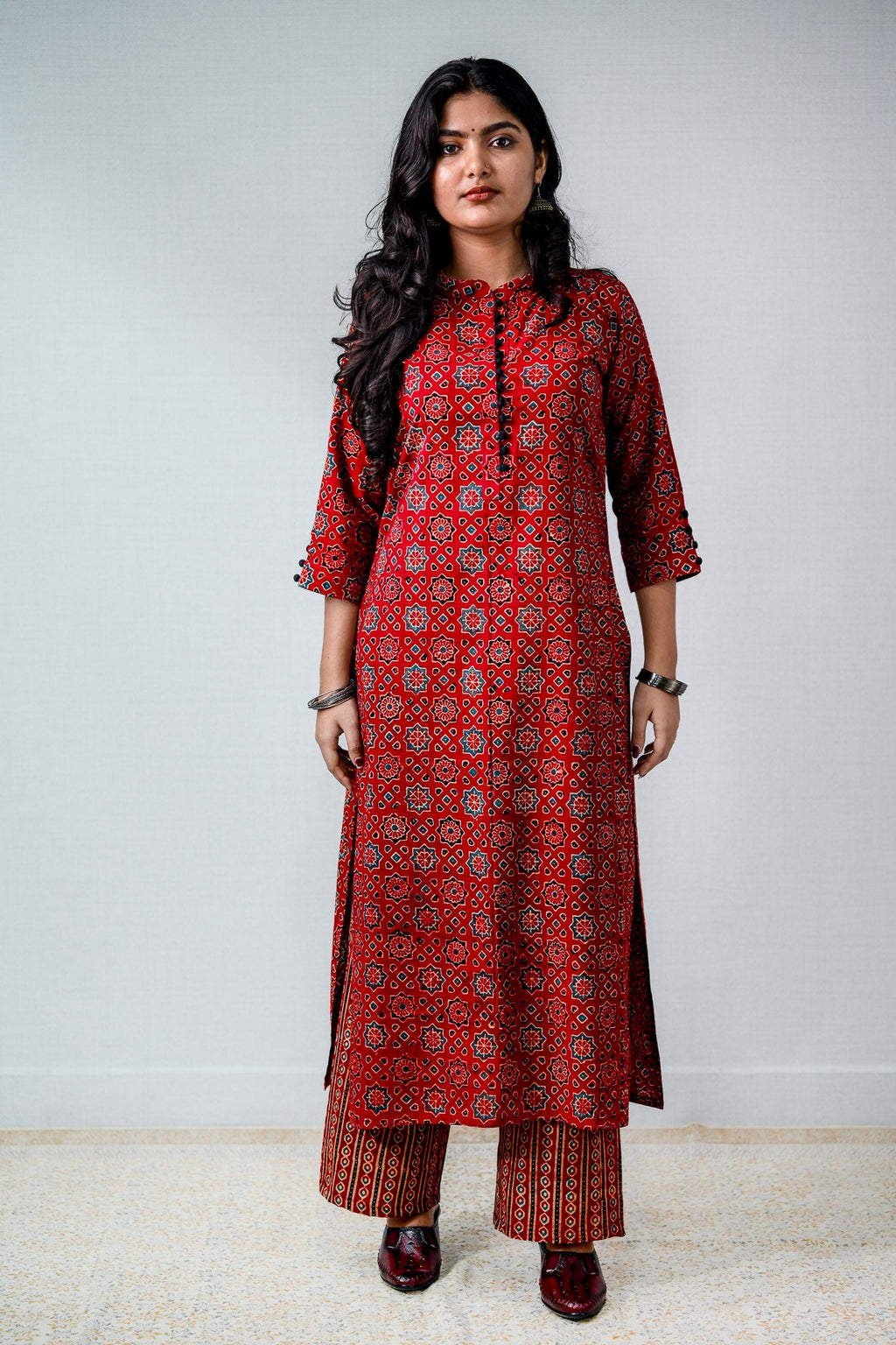 Mahnoor Madder Red Ajrakh Straight Kurta - Lobha Deepthis