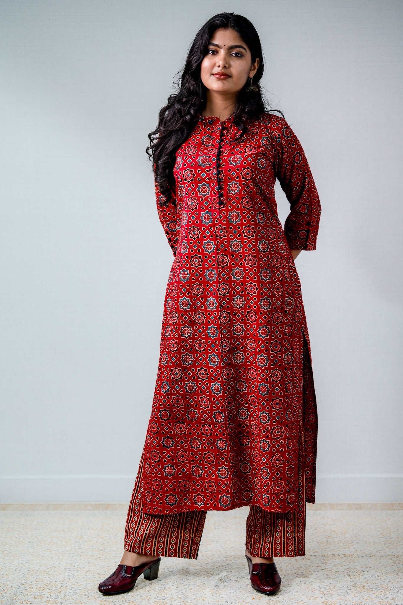 Mahnoor Madder Red Ajrakh Straight Kurta - Lobha Deepthis
