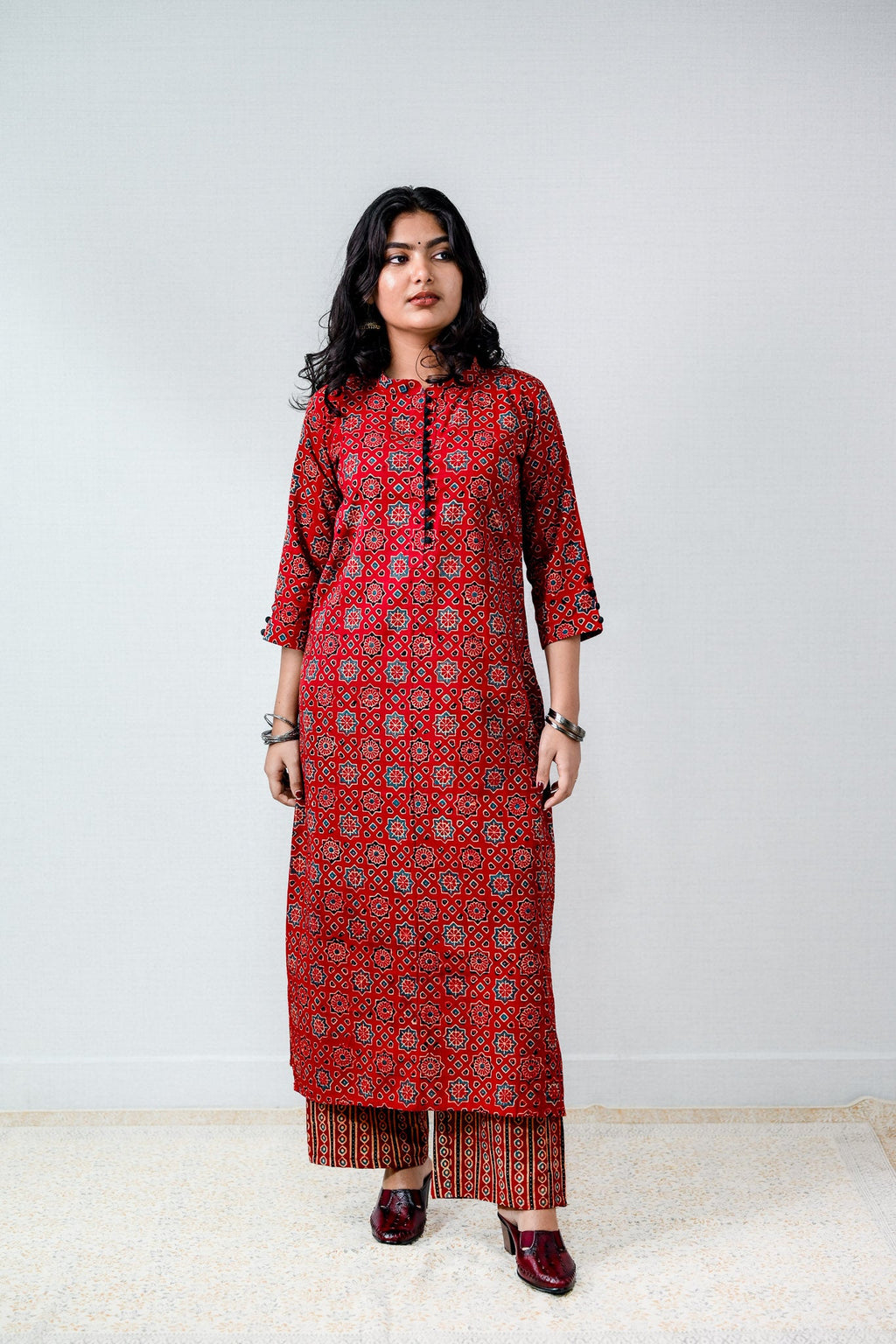 Mahnoor Madder Red Ajrakh Straight Kurta - Lobha Deepthis