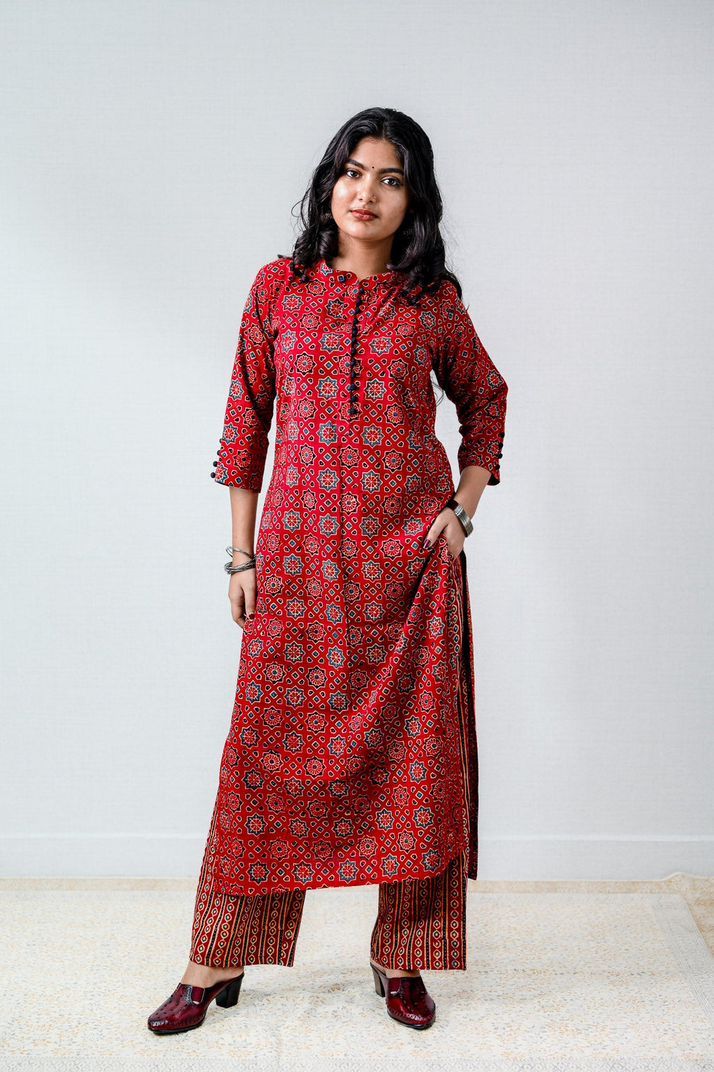 Mahnoor Madder Red Ajrakh Straight Kurta - Lobha Deepthis