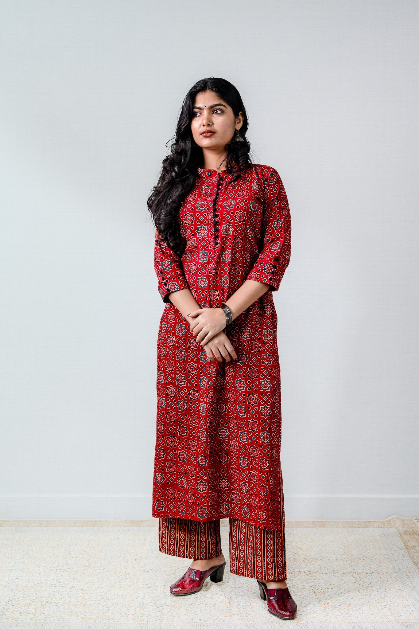 Mahnoor Madder Red Ajrakh Straight Kurta - Lobha Deepthis