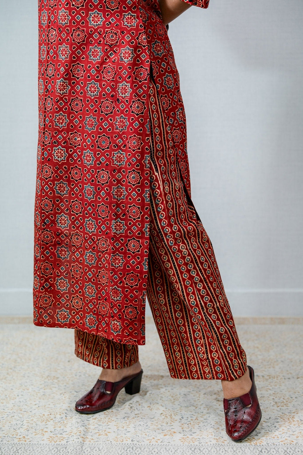 Mahnoor Madder Red Ajrakh Straight Kurta - Lobha Deepthis