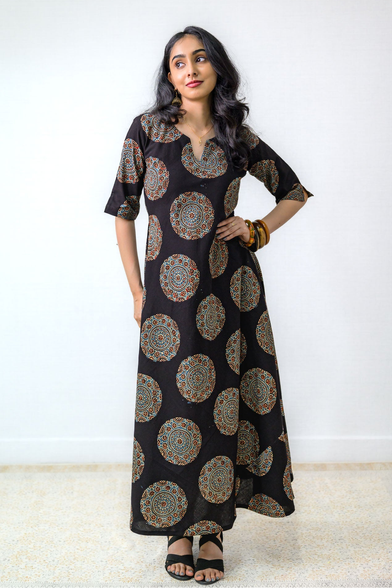 Mandala Noir Ajrakh Cotton Dress