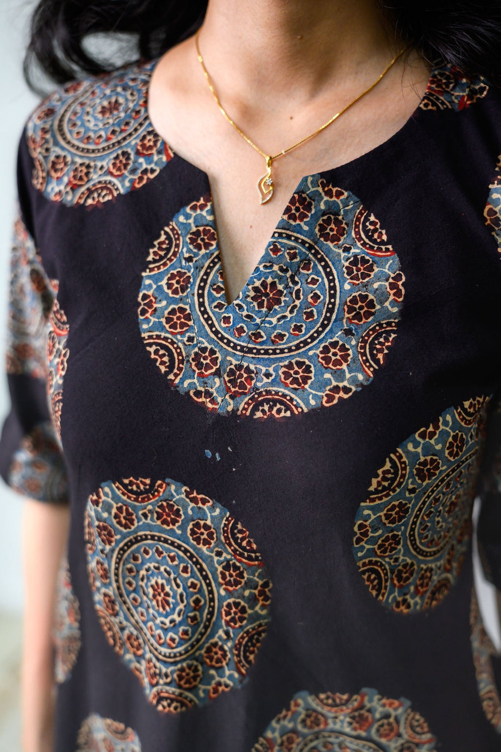 Mandala Noir Ajrakh Cotton Dress - Lobha Deepthis