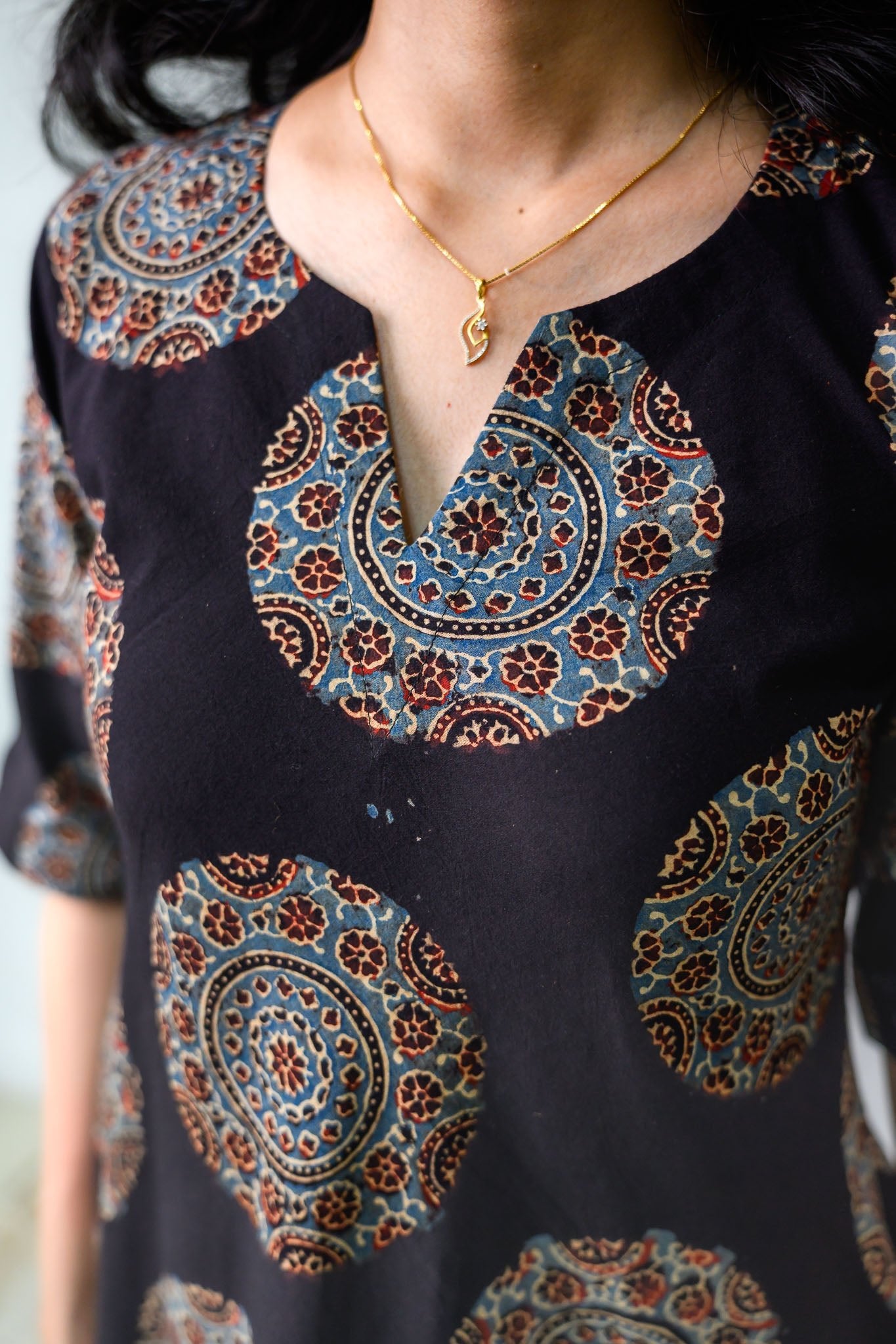 Mandala Noir Ajrakh Cotton Dress - Lobha Deepthis