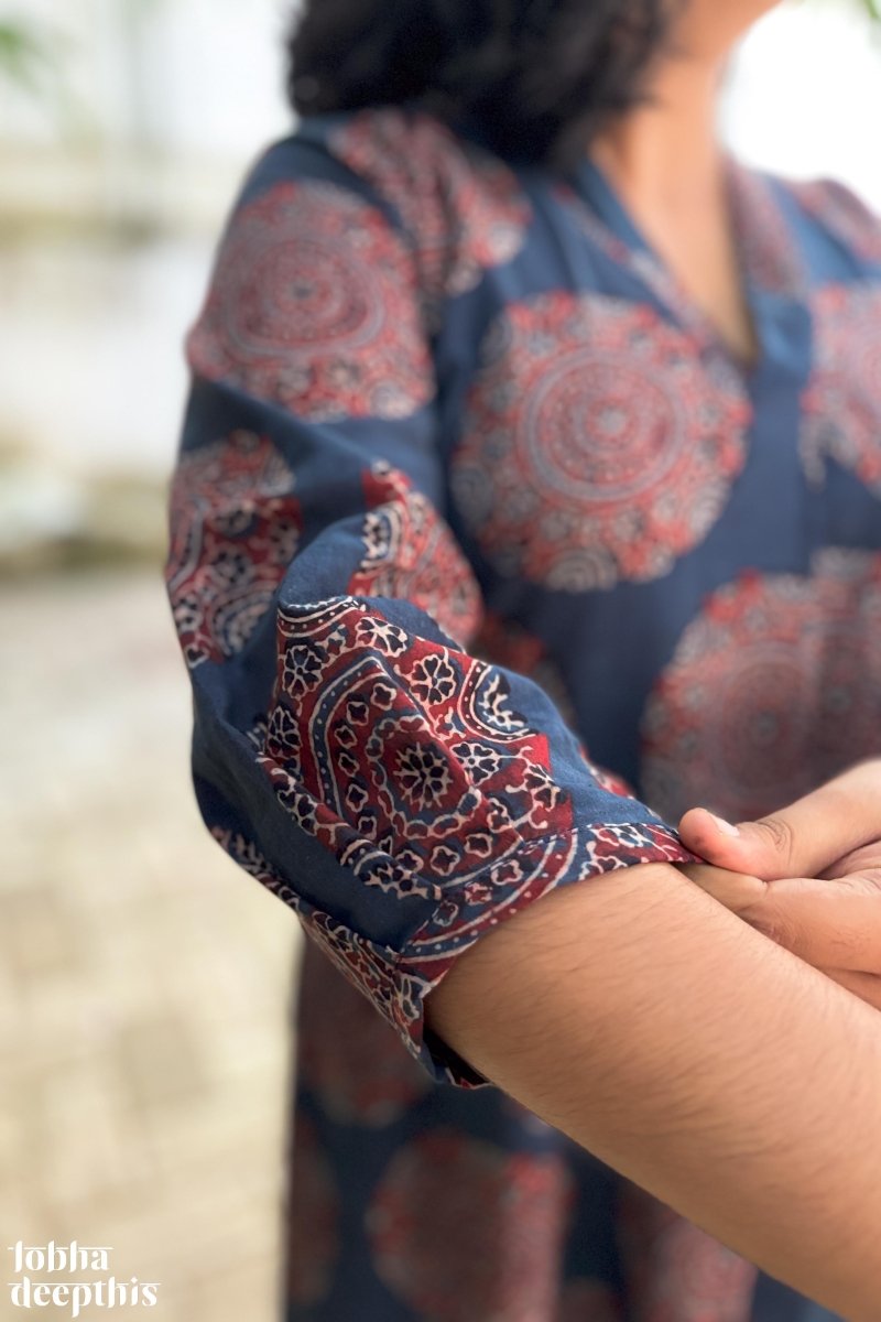 Mandala on Indigo Ajrakh Dress - Lobha Deepthis