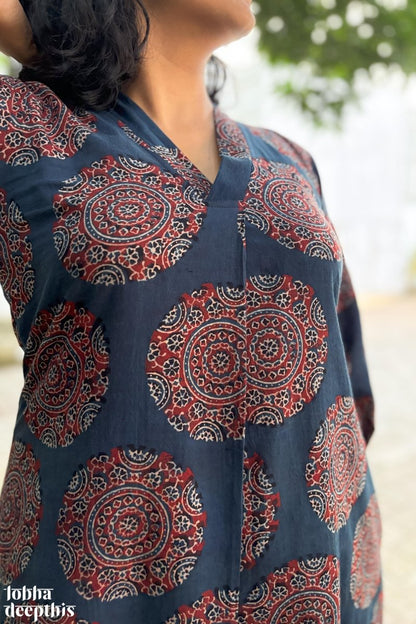 Mandala on Indigo Ajrakh Dress - Lobha Deepthis