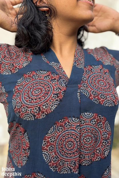 Mandala on Indigo Ajrakh Dress - Lobha Deepthis