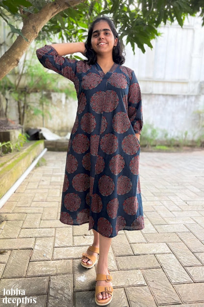 Mandala on Indigo Ajrakh Dress - Lobha Deepthis