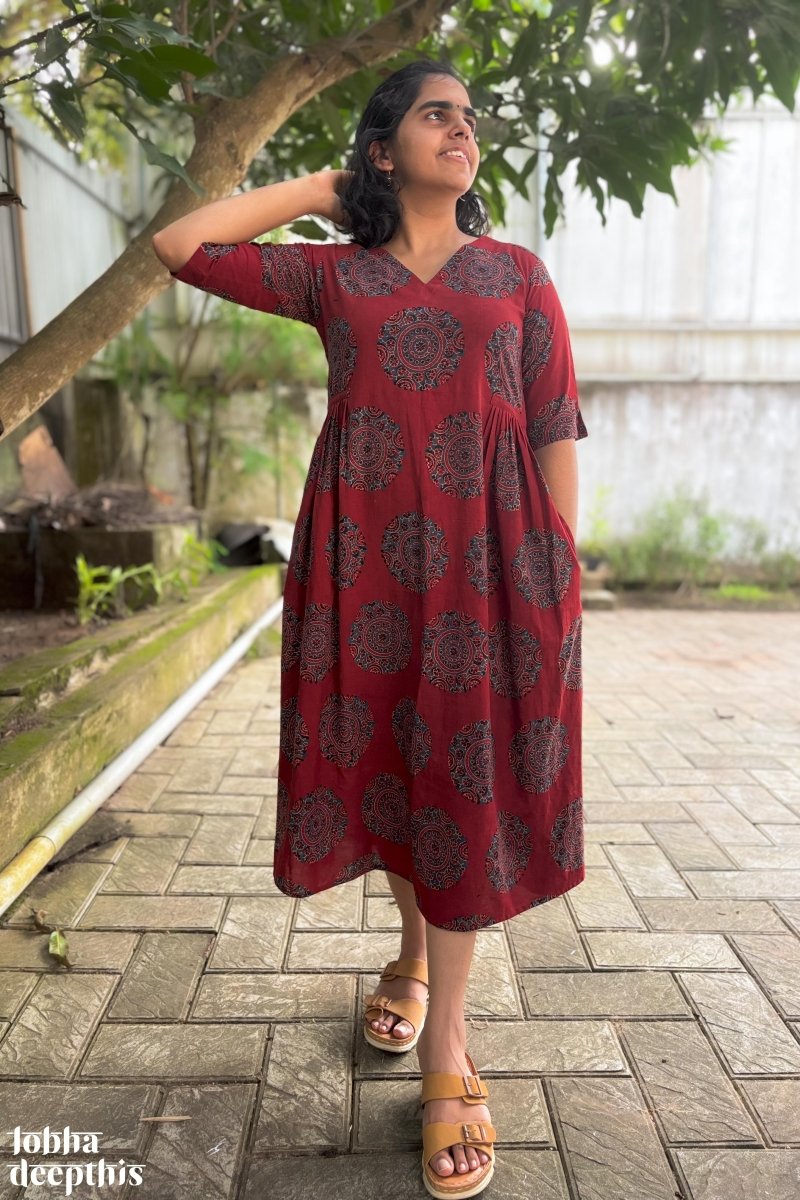 Mandala on Madder Ajrakh Dress - Lobha Deepthis