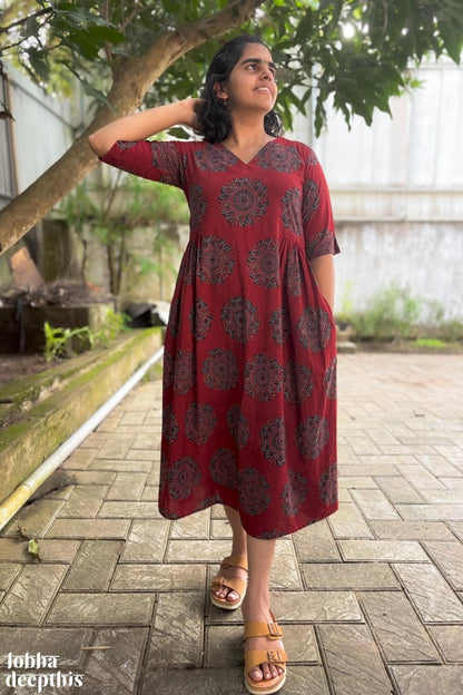 Mandala on Madder Ajrakh Dress - Lobha Deepthis