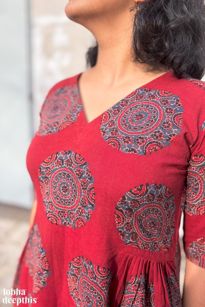 Mandala on Madder Ajrakh Dress - Lobha Deepthis