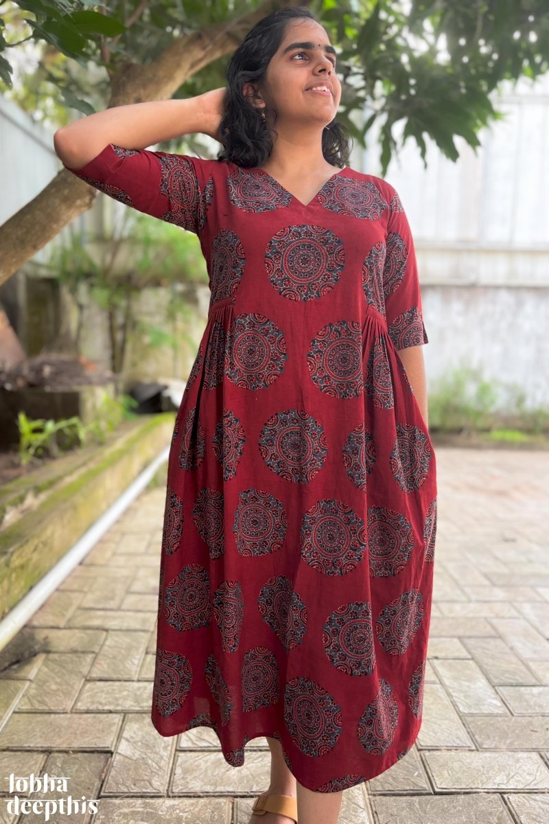 Mandala on Madder Ajrakh Dress - Lobha Deepthis