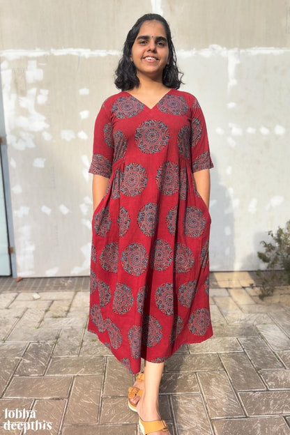 Mandala on Madder Ajrakh Dress - Lobha Deepthis