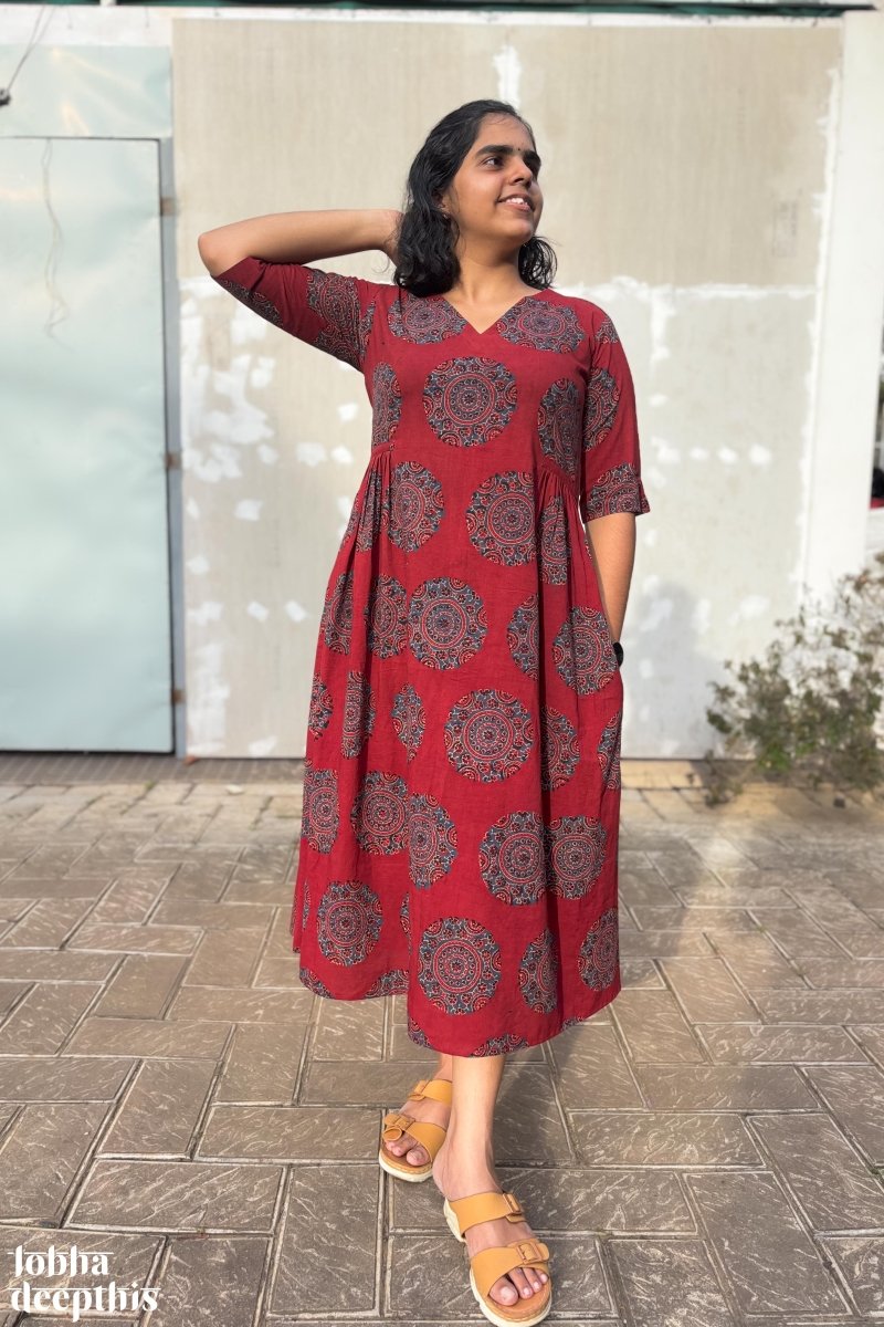 Mandala on Madder Ajrakh Dress - Lobha Deepthis