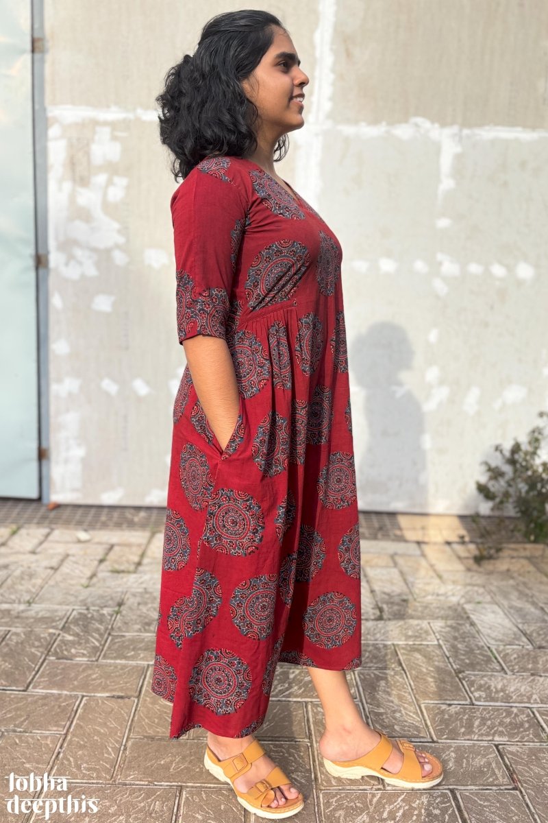 Mandala on Madder Ajrakh Dress - Lobha Deepthis