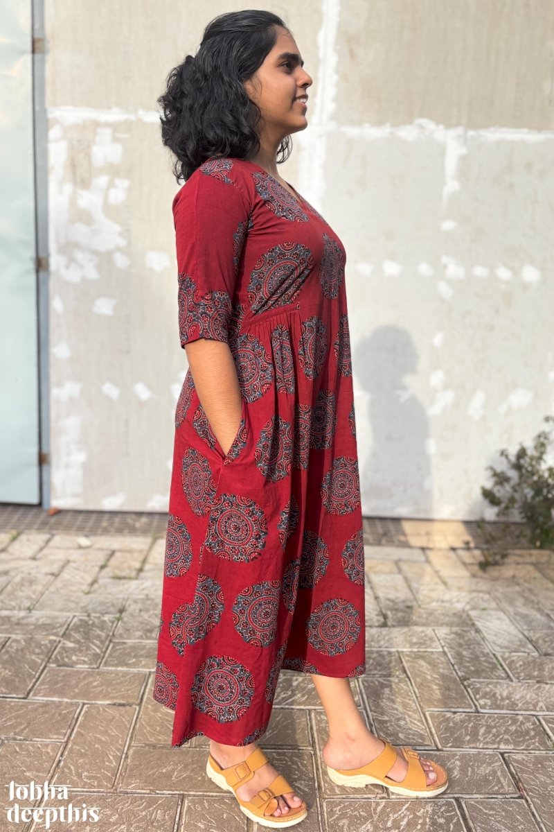 Mandala on Madder Ajrakh Dress - Lobha Deepthis