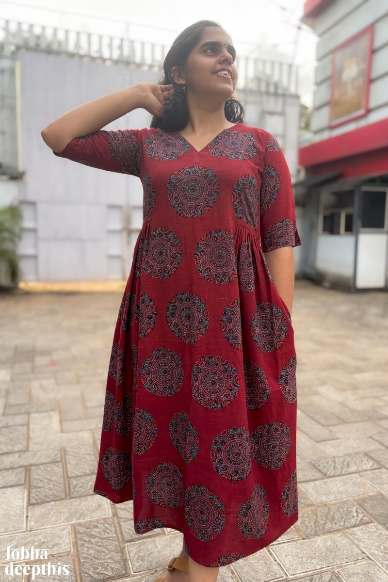 Mandala on Madder Ajrakh Dress - Lobha Deepthis