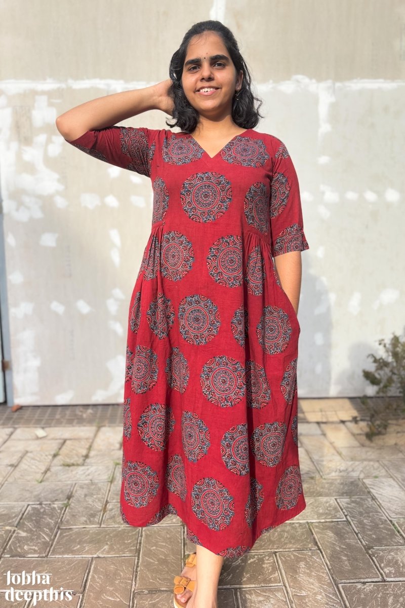 Mandala on Madder Ajrakh Dress - Lobha Deepthis