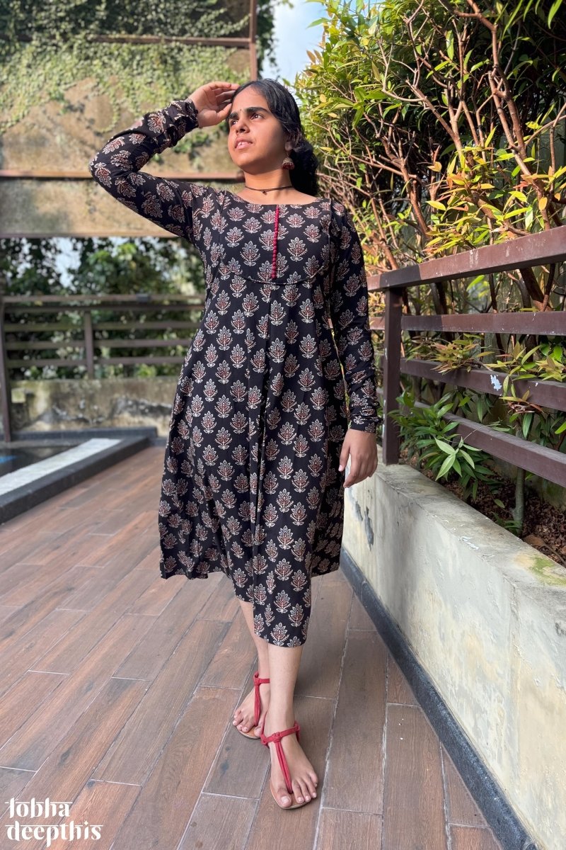 Manjari Black Ajrakh Dress - Lobha Deepthis