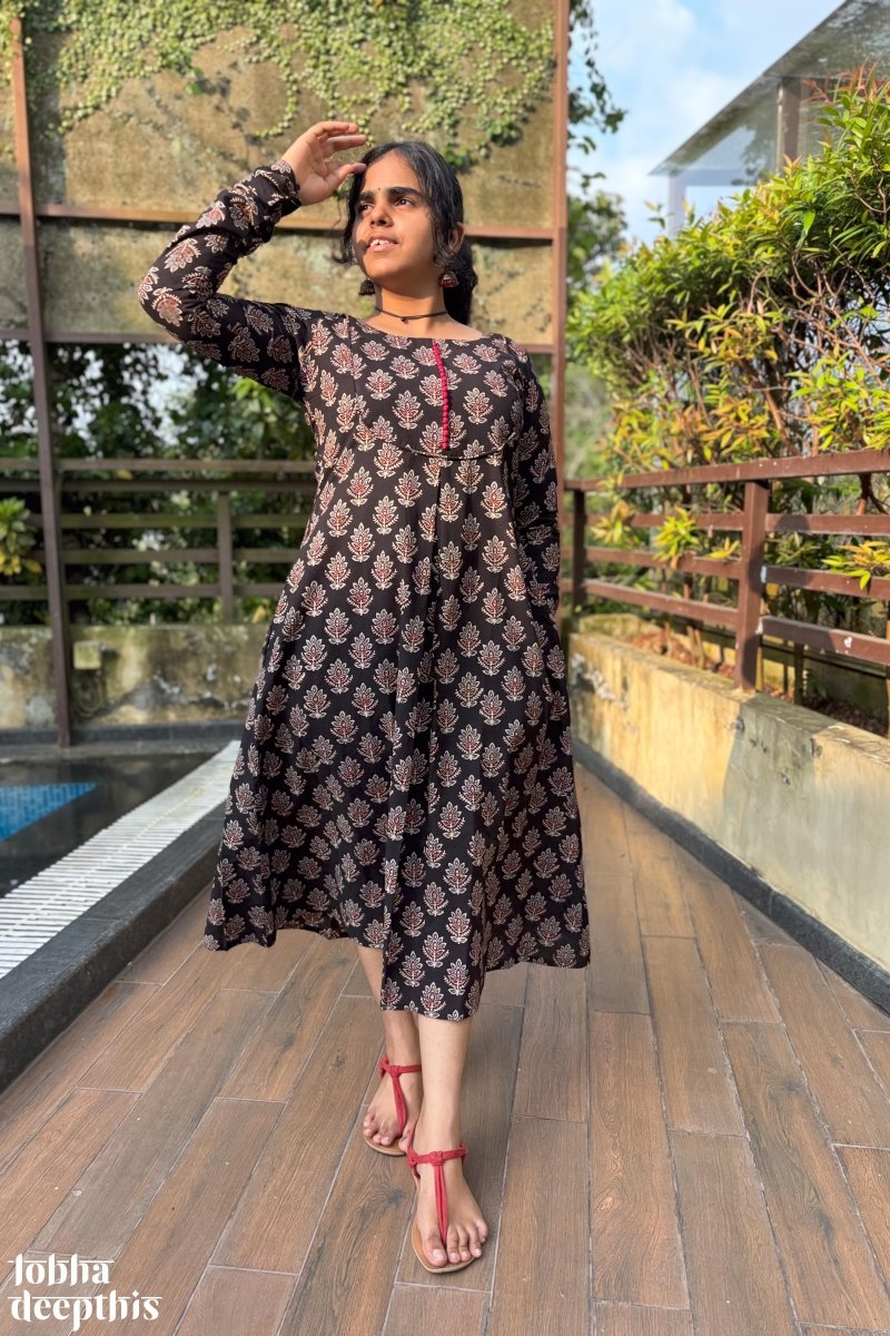 Manjari Black Ajrakh Dress - Lobha Deepthis