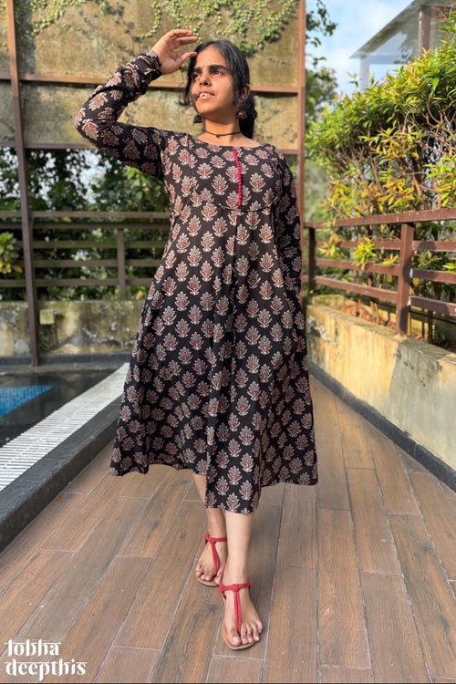 Manjari Black Ajrakh Dress - Lobha Deepthis
