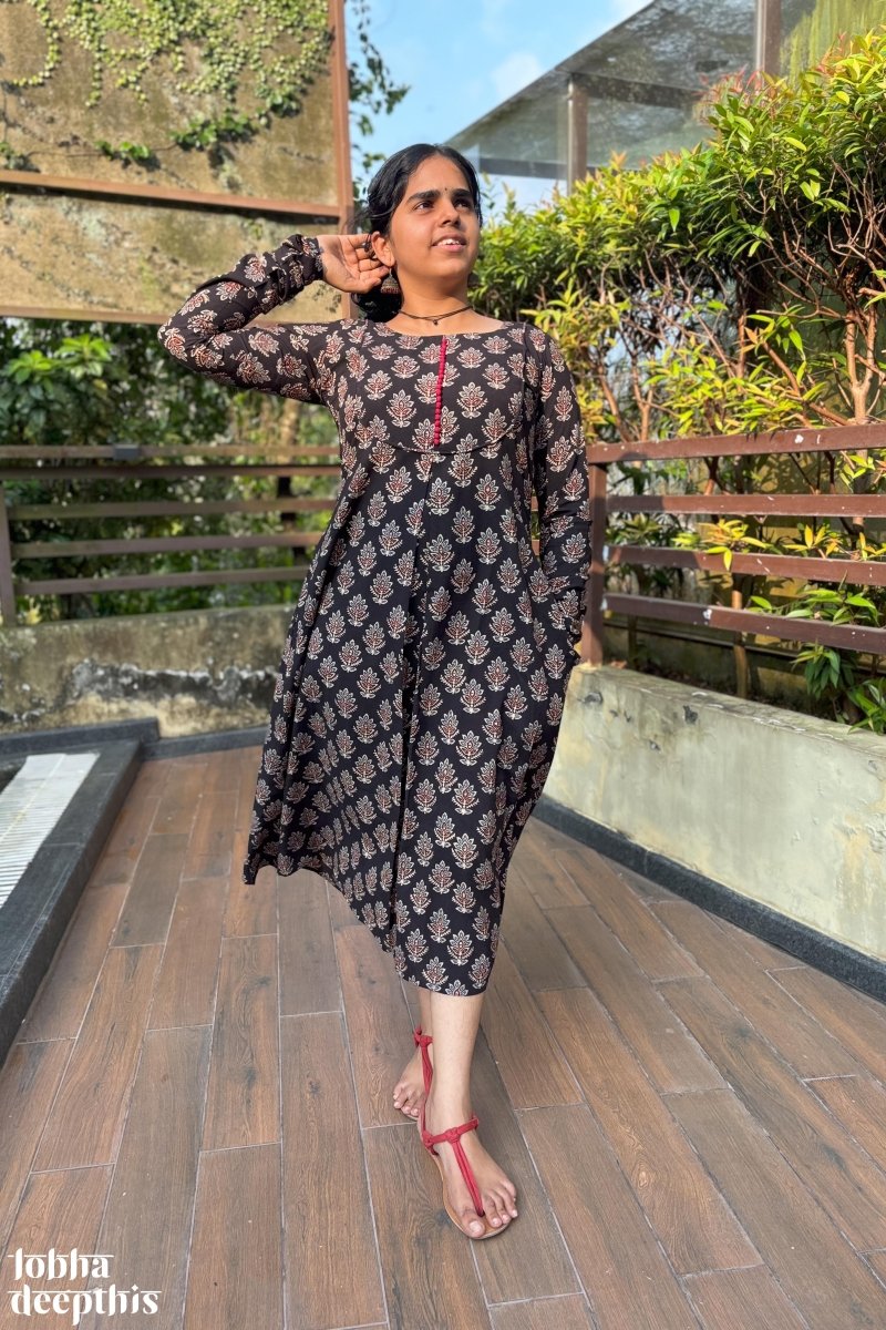 Manjari Black Ajrakh Dress - Lobha Deepthis