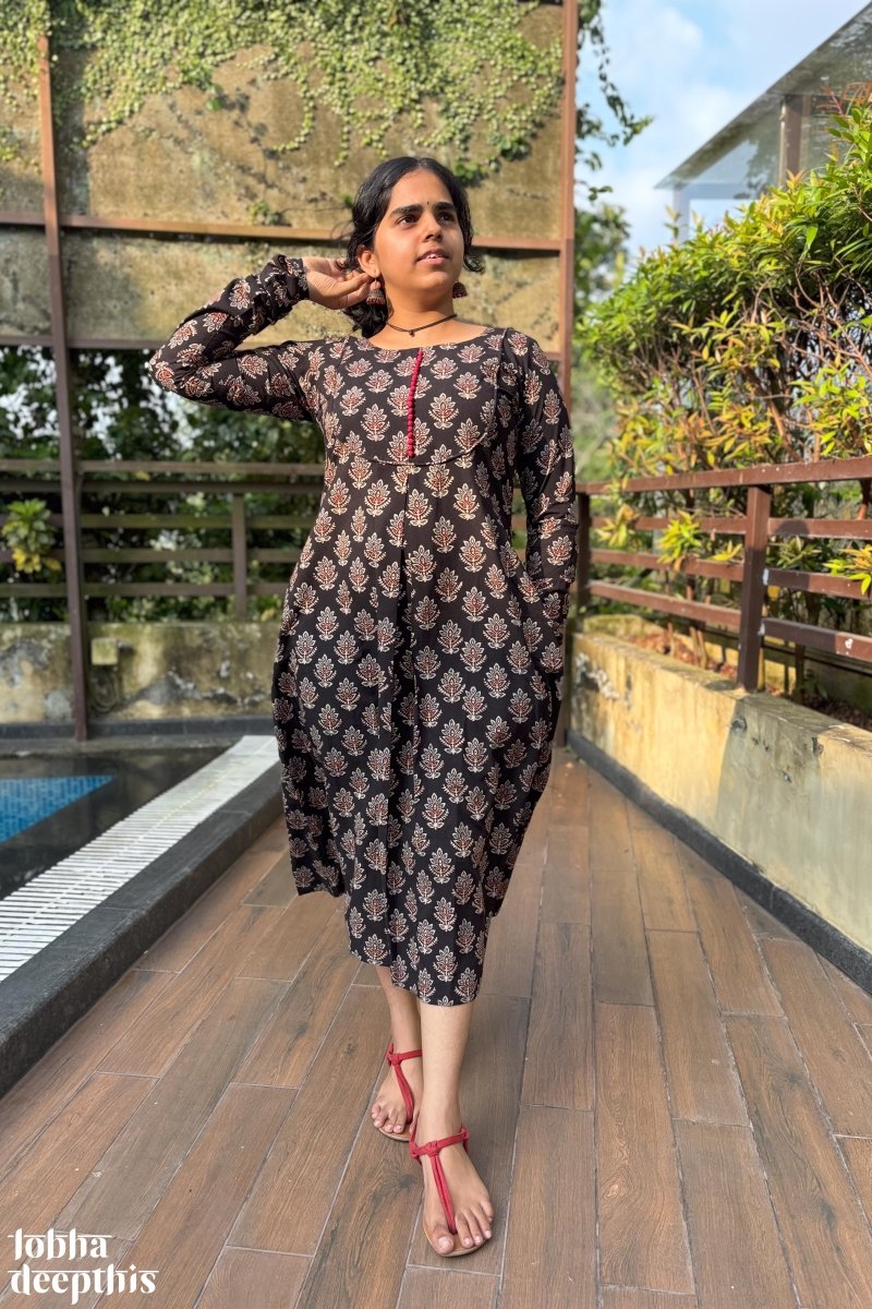 Manjari Black Ajrakh Dress - Lobha Deepthis