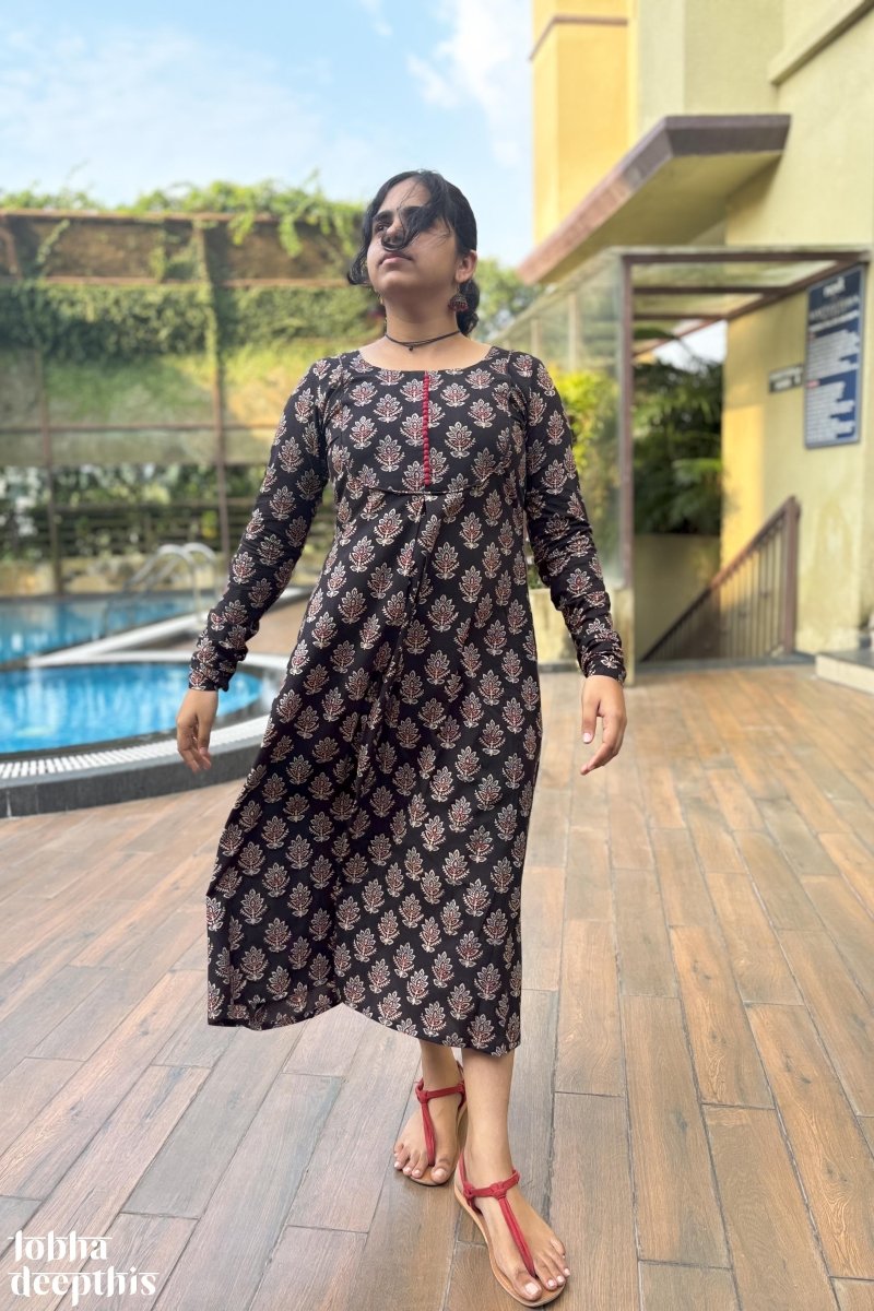 Manjari Black Ajrakh Dress - Lobha Deepthis