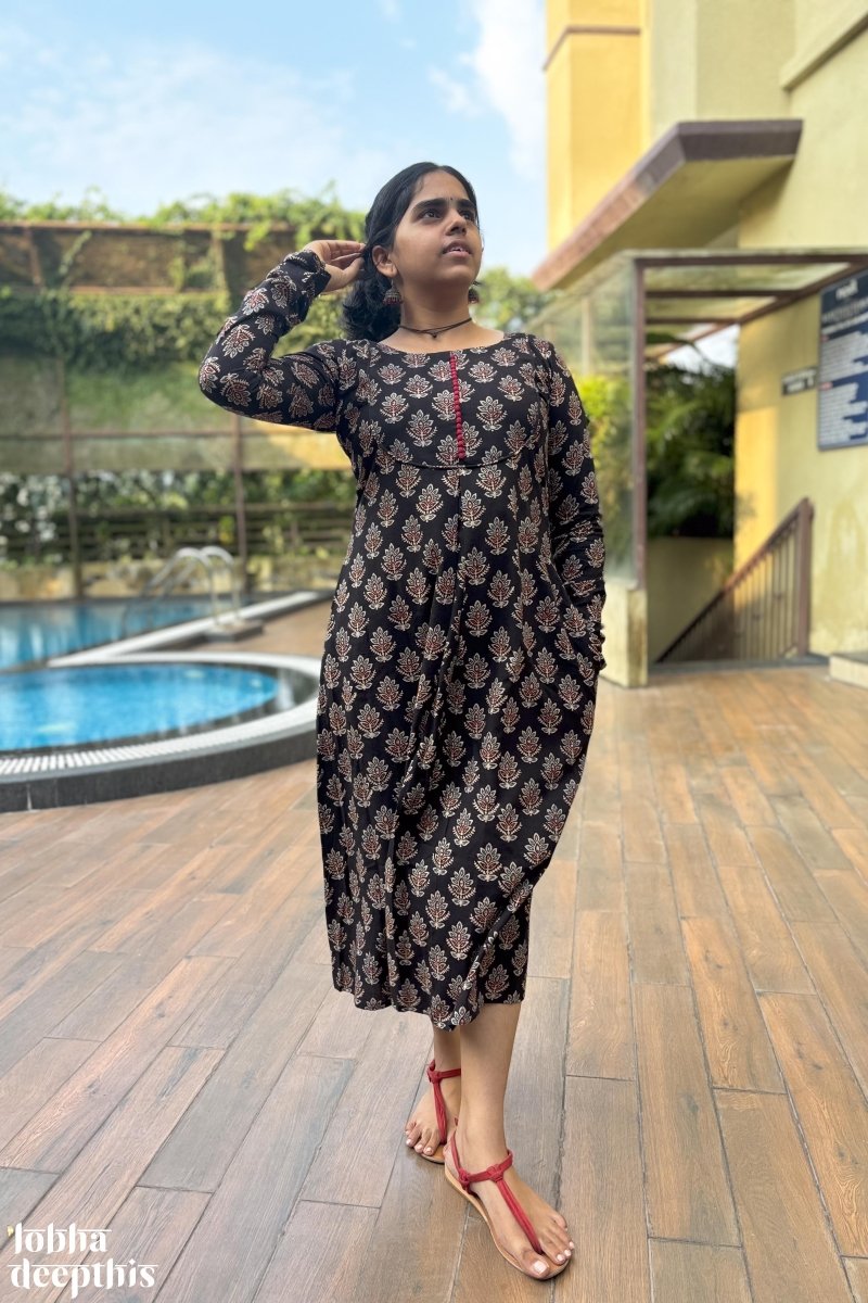 Manjari Black Ajrakh Dress - Lobha Deepthis